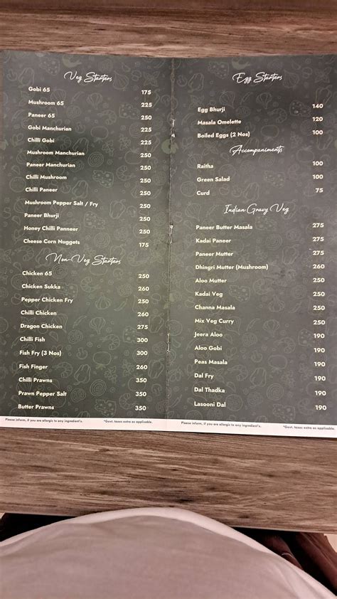 Menu at Pavilion Restaurant, Chennai, Downtown MWC