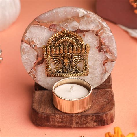Buy White Agate Narayan Wooden Tealight Holder Online On Zwende