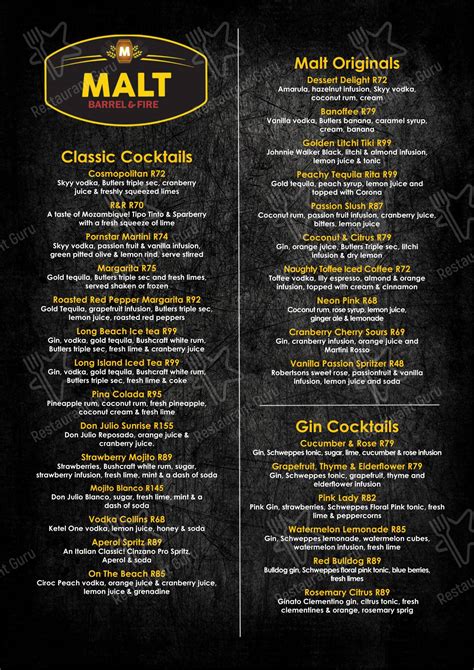 Barrel Back Restaurant Menu