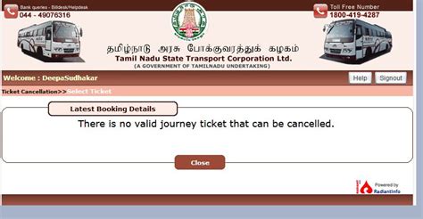 TNSTC — Not able to cancel the booked ticket from my login