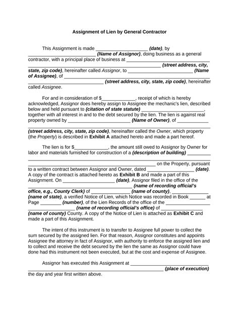 Assignment of Lien by General Contractor Doc Template | pdfFiller
