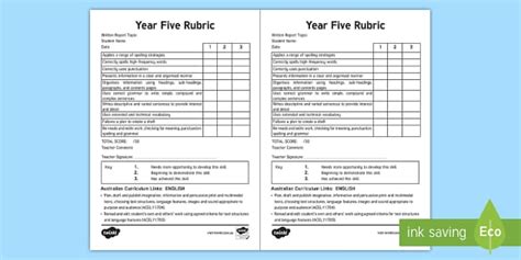 Written Report Rubric Year Five (teacher made) - Twinkl