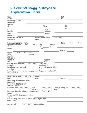 Clever K9 Doggie Daycare Application Doc Template | pdfFiller
