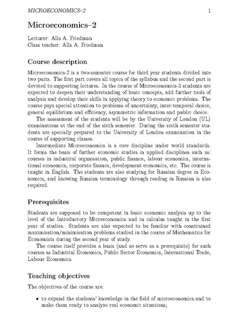 BSc3 Microeconomics-2 Lecture Notes and Course Overview - Studocu