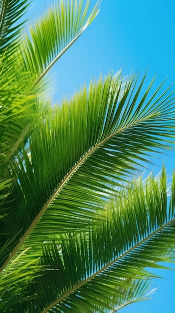Vibrant green palm leaves against blue sky | Premium AI-generated image