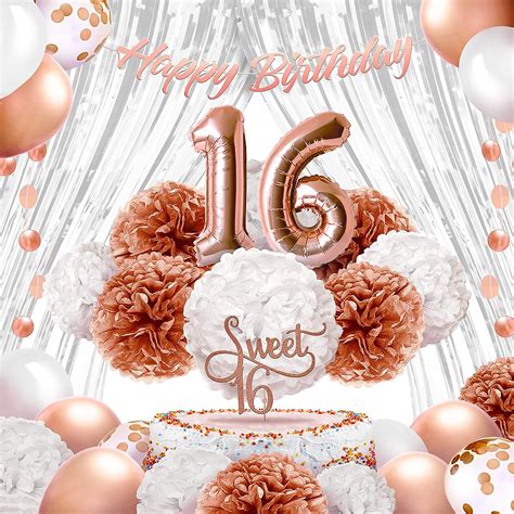 41-Piece Rose Gold Sweet 16 Birthday Decoration for Girls -Includes ...