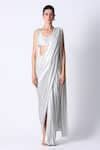 Buy White Silk Embellished Waterfall Shimmer Pre Draped Saree With ...