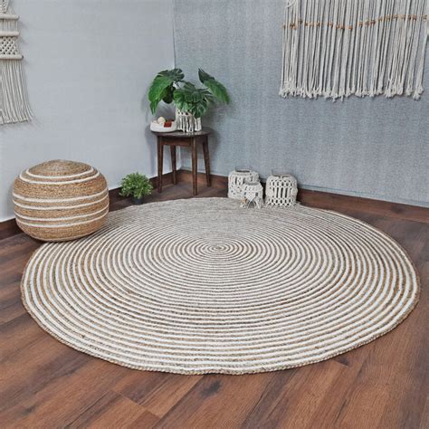Avioni Braided Natural Jute and Cotton Ecofriendly Carpet Round-Boho C ...