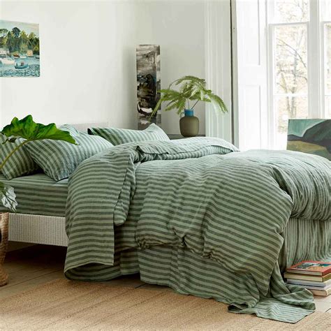 Pine Green Pembroke Stripe Linen Bedding#N# #N# | Piglet in Bed UK