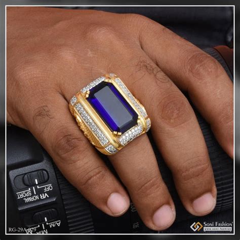 Blue Stone Rings for Men | Sapphire Gold Plated Rings – Soni Fashion ...