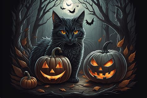 Black Cat And Pumpkins Background Free Stock Photo - Public Domain Pictures