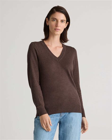 Lightweight Cotton Cashmere V-Neck Sweater in Mocha Heather
