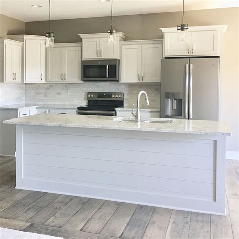 Love the shiplap on the kitchen island! | Diy kitchen renovation ...