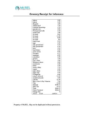 2013-2026 Form McREL International Grocery Receipt for Inference ...