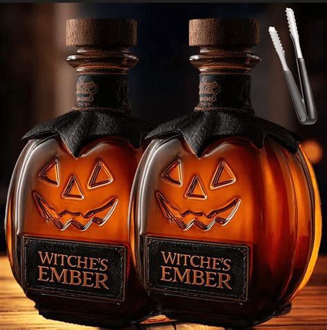 2PC Halloween Decorations Witche's Ember Pumpkin Whiskey Bottle 5.91 ...