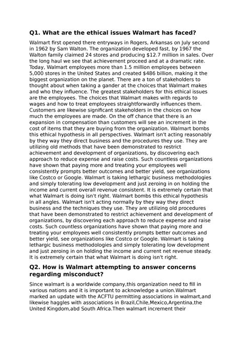 Walmart case study - Q1. What are the ethical issues Walmart has faced ...