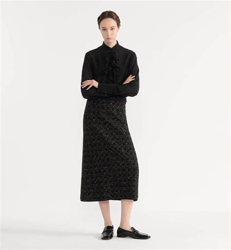 Blouse with Ruffled Neckline Black Silk Georgette | DIOR