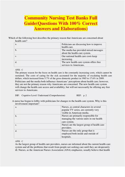 Community Nursing Test Banks Full Guide(Questions With 100% Correct ...