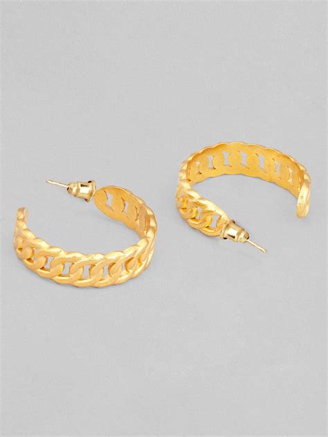 Rubans Voguish 18K Gold Plated Contemporary Linked Half Hoop Earrings