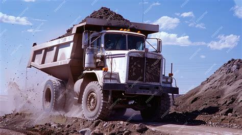 Dynamic shots of dump trucks in action their beds filled with dirt ...
