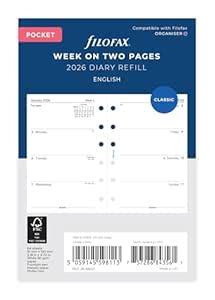 Filofax Pocket Week on two pages English 2026 diary 26-68221 : Amazon ...