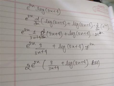 Find the derivative of e^2x.log(3x+4) - Brainly.in