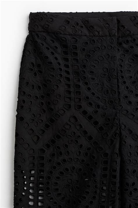 Broderie anglaise trousers - Black - Ladies | H&M IN