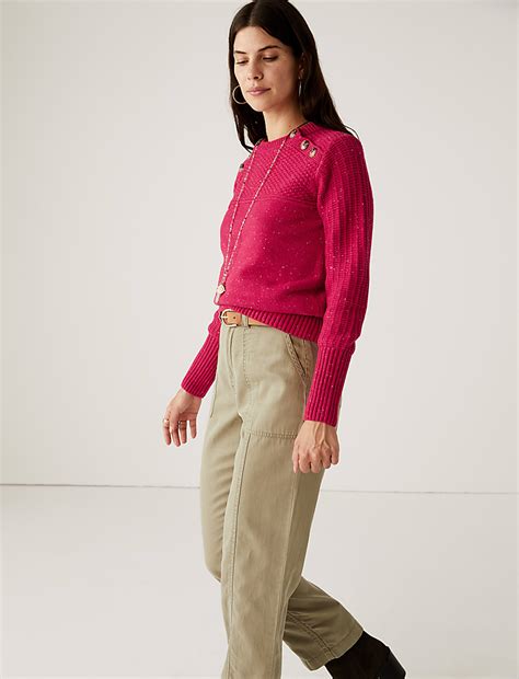 Buy Cotton Rich Textured Jumper With Wool at Marks & Spencer