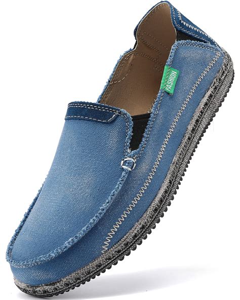 VILOCY Mens Slip on Deck Shoes Casual Canvas Loafer Vintage Flat Boat ...
