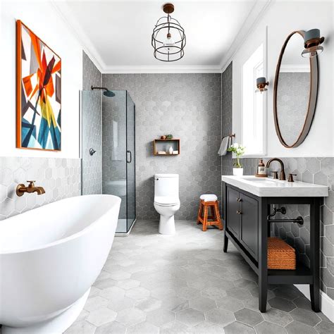 Grey Hexagon Tile Bathroom Floor