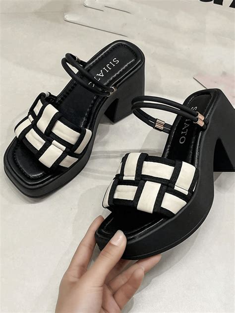 Sandálias Femininas de Salto Alto Grosso de Bico Quadrado, Versáteis ...