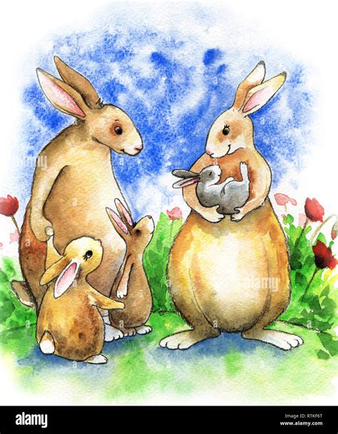 Children drawing with mom hi-res stock photography and images - Alamy - family of rabbit
