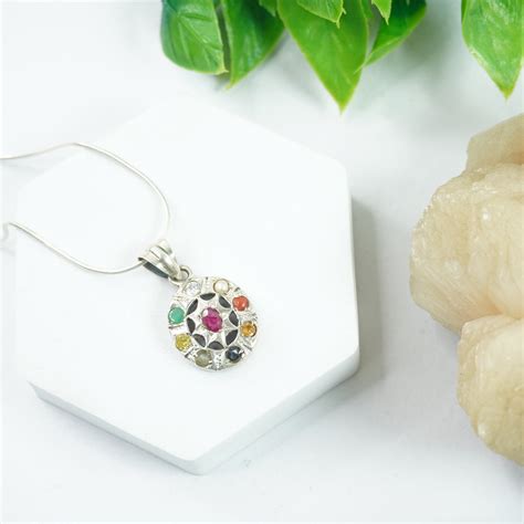 Navratna Silver Pendant: Oval – Love Rocks