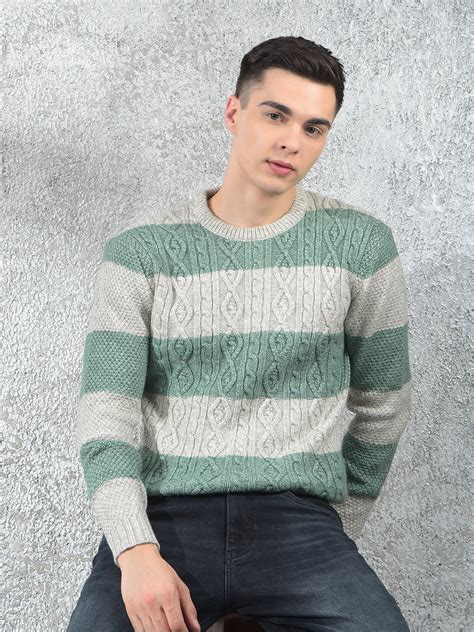 Buy Men's Cable Net Green Round Neck Regular Fit Sweater Online ...
