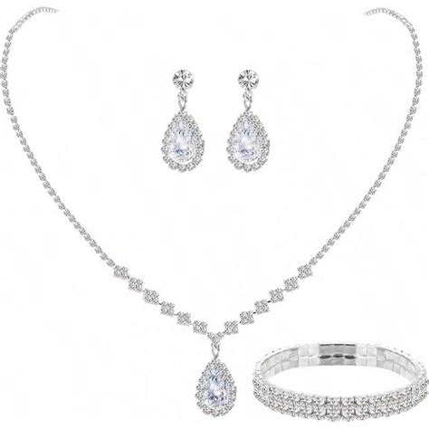 Silver Gold Wedding Bridal Bracelet Earrings Set Wom | SHEIN USA