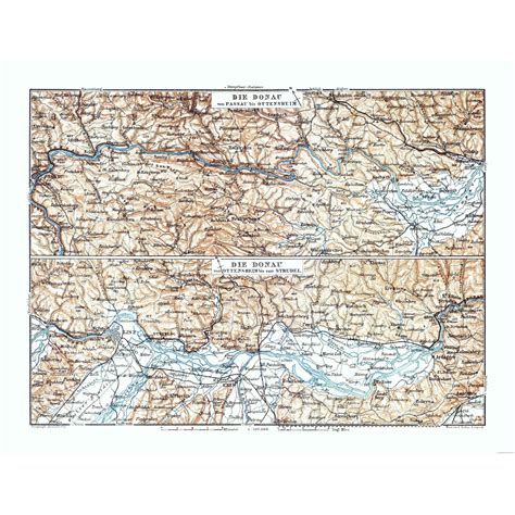 Historic Map - Danube River Germany Austria - Baedeker 1910 - 29.98 x – Maps of the Past