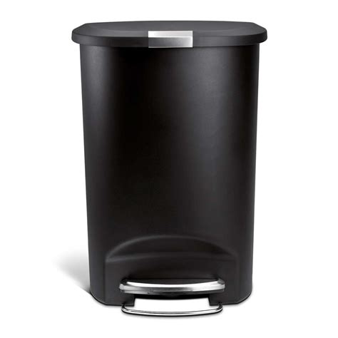 SimpleHuman Semi-Round Black Kitchen Step Trash Can with Lid Lock, 50L ...