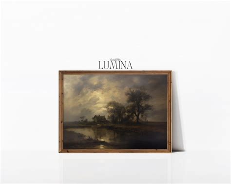 Buy Vintage Moody Lake Landscape Painting Dark Scenery Oil Painting ...