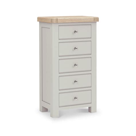 Penzance 5 Drawer Tallboy Chest | Grey / Sage Green | Roseland