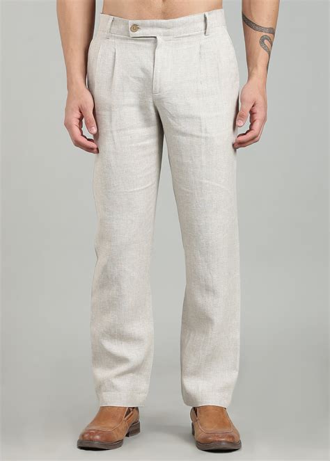 Ecru Pure Linen Double Pleated Trousers for Men – Linen Trail