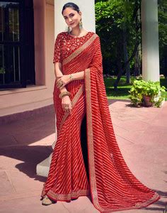 Buy Samah Printed Bandhani Georgette Red, White, Gold Sarees Online ...