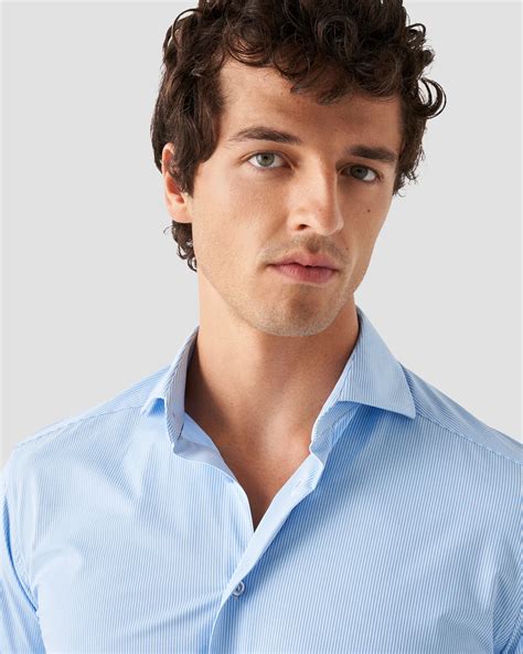 Light Blue Striped Four-Way Stretch Shirt - Eton