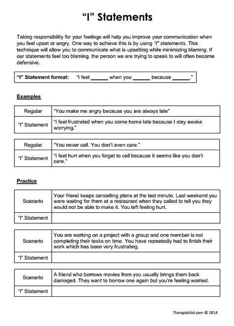 Image result for Communication. I Statements Worksheet