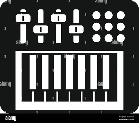 Black and white icon depicting a detailed audio mixer console for music ...