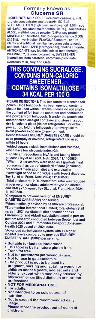 Ensure Diabetes Care New Improved Zero Added Sucrose Chocolate Flavour ...