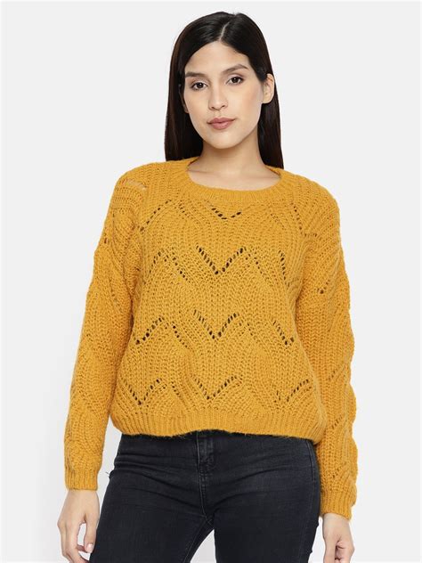 Buy ONLY Women Mustard Yellow Open Knit Sweater - Sweaters for Women ...