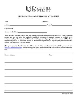 Standards of Academic Progress Appeal Form - Blank Fillable Template ...