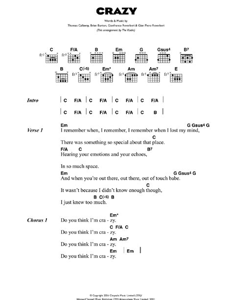 Crazy by Gnarls Barkley - Guitar Chords/Lyrics - Guitar Instructor