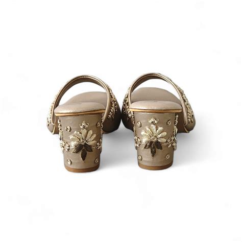 Gold Embroidered Women Designer Block Heel – Shrivas by Archita Mehta