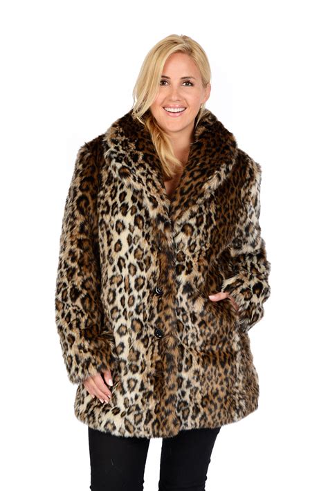 Excelled Women's Plus Size Faux Fur Leopard Print Coat
